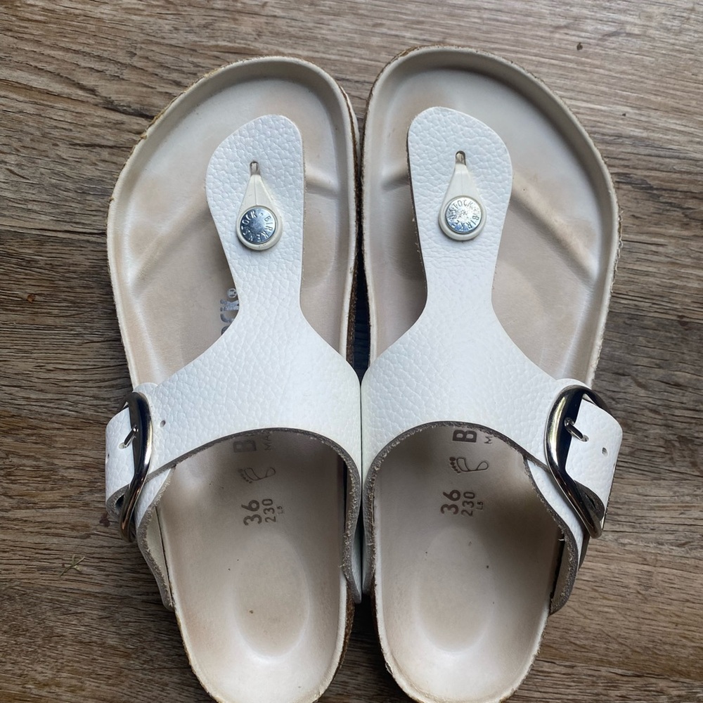 Women’s Birkenstock Big Buckle Gizeh White Leather Sandal - Picture 5 of 8